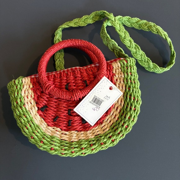 Nordstrom Handbags - Nordstrom Watermelon Straw Crossbody Bag | Red Green Gingham | NWT